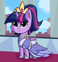 Size: 2564x2743 | Tagged: safe, artist:artiks, imported from derpibooru, twilight sparkle, alicorn, pony, the last problem, alternate hairstyle, cheek fluff, clothes, coronation dress, crown, cute, dress, female, jewelry, looking at you, mare, regalia, second coronation dress, smiling, solo, twiabetes, twilight sparkle (alicorn)