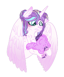 Size: 1034x1251 | Tagged: safe, artist:grateful-dead-raised, imported from derpibooru, princess flurry heart, oc, oc:scarlet star, hybrid, flurry heart's story, baby, cousins, interspecies offspring, offspring, older, older flurry heart, parent:discord, parent:twilight sparkle, parents:discolight, simple background, transparent background