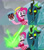 Size: 1920x2160 | Tagged: safe, edit, edited screencap, imported from derpibooru, screencap, pinkie pie, queen chrysalis, changeling, changeling queen, earth pony, pony, season 9, the ending of the end, spoiler:s09, angry, blast, blu-ray, chrysalis blasts things, clothes, crown, duo, duo female, even evil has standards, facial hair, female, frown, glowing, glowing horn, hat, high res, horn, jewelry, laser, magic, magic aura, magic blast, mare, moustache, open mouth, open smile, regalia, smiling, star wars, star wars: the last jedi, surprised, teeth, ultimate chrysalis, wings