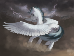 Size: 1400x1050 | Tagged: safe, artist:magistra, imported from derpibooru, oc, oc only, pegasus, pony, solo, thunderstorm