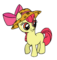 Size: 411x438 | Tagged: safe, artist:getanacocunttheysaid, imported from derpibooru, apple bloom, earth pony, pony, blank flank, female, filly, hat, simple background, sun hat, white background