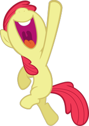 Size: 1896x2697 | Tagged: safe, artist:sir-teutonic-knight, edit, editor:slayerbvc, imported from derpibooru, vector edit, apple bloom, earth pony, pony, accessory-less edit, cropped, female, filly, jumping, missing accessory, nose in the air, open mouth, simple background, smiling, solo, transparent background, vector