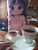 Size: 3024x4032 | Tagged: safe, artist:hoodie, imported from derpibooru, starlight glimmer, pony, unicorn, body pillow, cup, cute, food, glimmerbetes, irl, offscreen character, otaku date, otaku dinner, photo, pov, tea, teacup, waifu