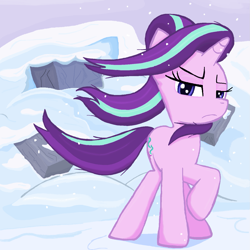 Size: 1431x1429 | Tagged: safe, artist:sallycars, imported from derpibooru, starlight glimmer, pony, unicorn, the ending of the end, female, snow, solo, wind, windswept mane