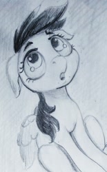 Size: 1877x3034 | Tagged: safe, artist:ponsce, imported from derpibooru, rainbow dash, pony, female, floppy ears, monochrome, solo, traditional art