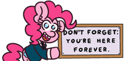 Size: 1250x600 | Tagged: safe, artist:threetwotwo32232, imported from derpibooru, pinkie pie, earth pony, pony, clothes, don't forget you're here forever, female, mare, meme, parody, text, the ride never ends, the simpsons