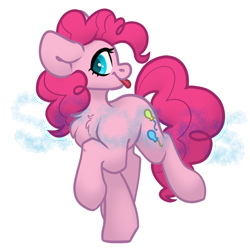 Size: 900x900 | Tagged: safe, artist:spoopygander, imported from derpibooru, pinkie pie, earth pony, pony, acrylic charm, chest fluff, cute, cutie mark, female, looking at you, mare, outline, raised hoof, solo, tongue out, watermark