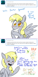 Size: 750x1502 | Tagged: safe, artist:craftykraken, artist:jitterbugjive, imported from derpibooru, derpy hooves, doctor whooves, time turner, earth pony, pegasus, pony, lovestruck derpy, eating, female, food, grazing, grinning potato, herbivore, horses doing horse things, male, mare, pear, stallion, that pony sure does hate pears