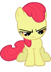 Size: 4513x6282 | Tagged: safe, artist:tardifice, edit, editor:slayerbvc, imported from derpibooru, vector edit, apple bloom, earth pony, pony, accessory-less edit, female, filly, grumpy, looking down, missing accessory, simple background, sitting, solo, transparent background, vector