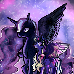 Size: 1000x1000 | Tagged: safe, artist:grateful-dead-raised, imported from derpibooru, princess luna, twilight sparkle, pony, duo