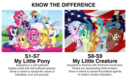 Size: 1441x876 | Tagged: safe, imported from derpibooru, applejack, fluttershy, gallus, ocellus, pinkie pie, rainbow dash, rarity, sandbar, silverstream, smolder, twilight sparkle, yona, american flag, downvote bait, mane six, op is a duck, politics, student six