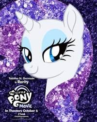 Size: 1199x1500 | Tagged: safe, imported from derpibooru, rarity, pony, unicorn, my little pony: the movie, female, glitter, glitter pony, my little pony, my little pony logo, smiling