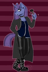 Size: 730x1095 | Tagged: safe, artist:streetlightsatnight, imported from derpibooru, anthro, plantigrade anthro, unicorn, kindverse, flower, magical lesbian spawn, offspring, parent:maud pie, parent:trixie, parents:mauxie, solo