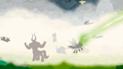 Size: 600x338 | Tagged: safe, imported from derpibooru, screencap, cozy glow, lord tirek, queen chrysalis, alicorn, centaur, changedling, changeling, changeling queen, classical hippogriff, hippogriff, pegasus, pony, yak, the ending of the end, alicornified, animated, bow, cloven hooves, colored hooves, cozycorn, evil grin, female, filly, grin, hair bow, laser, magic, male, nose piercing, nose ring, piercing, race swap, septum piercing, shockwave, smiling