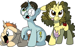 Size: 1381x878 | Tagged: safe, artist:vgc2001, imported from derpibooru, pony, unicorn, spoiler:comic, book, broken glasses, colt, female, filly, freckles, glasses, harry potter, harry potter (series), hermione granger, lightning, male, ponified, ron weasley, scared, spell, wand