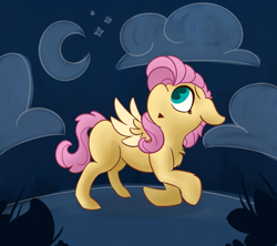 Size: 4500x4000 | Tagged: safe, artist:antimationyt, imported from derpibooru, fluttershy, pegasus, pony, female, floppy ears, kneeling, looking up, missing cutie mark, night, simple background, wings