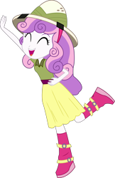 Size: 4422x6828 | Tagged: safe, artist:marcorois, artist:marcorulezzz, imported from derpibooru, sweetie belle, eqg summertime shorts, equestria girls, the canterlot movie club, absurd resolution, boots, clothes, cute, diasweetes, eyes closed, female, hat, open mouth, pith helmet, raised leg, shoes, simple background, solo, transparent background, vector