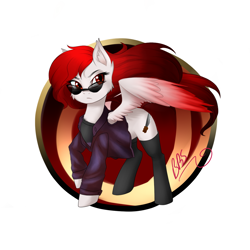 Size: 1200x1200 | Tagged: safe, artist:berry-bliss-sundae, imported from derpibooru, oc, oc only, oc:ketsueki shēdo, pegasus, pony, clothes, female, jacket, shirt, socks, solo, sunglasses