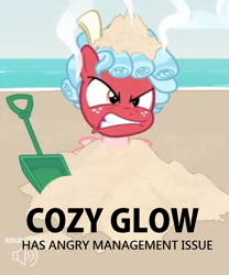 Size: 700x840 | Tagged: safe, edit, edited screencap, imported from derpibooru, screencap, cozy glow, pegasus, pony, spoiler:s09, anger management issues, angry, captain obvious, cozy glow is not amused, engrish, female, filly, grammar error, red face, the most evil q&a ever