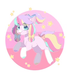 Size: 1280x1339 | Tagged: safe, artist:koishay, imported from derpibooru, oc, oc:lolly racer, earth pony, pony, adorable face, bow, cute, eyebrows, eyebrows visible through hair, female, hoof polish, multicolored hair, ocbetes, painted hooves, pigtails, stars, tail bow, tongue out