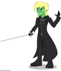 Size: 3402x3965 | Tagged: safe, artist:gamerpen, imported from derpibooru, oc, oc only, oc:northbridge, human, equestria girls, clothes, crossover, disney, kingdom hearts, male, organization xiii, simple background, solo, transparent background, video game crossover, weapon