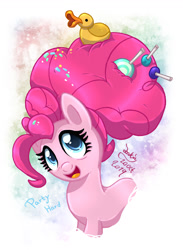 Size: 950x1300 | Tagged: safe, artist:joakaha, imported from derpibooru, pinkie pie, earth pony, pony, the last problem, candy, confetti, digital art, female, food, lollipop, mare, older, older pinkie pie, rubber duck, solo