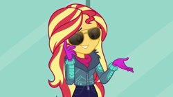 Size: 1920x1080 | Tagged: safe, imported from derpibooru, screencap, sunset shimmer, equestria girls, equestria girls series, holidays unwrapped, spoiler:eqg series (season 2), clothes, female, glasses, solo, winter outfit