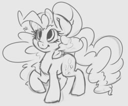 Size: 680x562 | Tagged: safe, artist:leadhooves, imported from derpibooru, pinkie pie, pony, female, monochrome, simple background, sketch, solo, white background