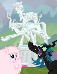 Size: 520x676 | Tagged: safe, artist:andypriceart, artist:masem, artist:mixermike622, edit, edited screencap, editor:secrettitan, idw, imported from derpibooru, screencap, cozy glow, lord tirek, queen chrysalis, oc, oc:fluffle puff, centaur, changeling, changeling queen, pegasus, pony, the ending of the end, leak, spoiler:comic, spoiler:comic35, .ai available, bow, cadance laughs at your misery, chrysalis laughs at your misery, cloven hooves, cobble glow, colored hooves, cropped, exploitable meme, female, filly, hair bow, high res, idw showified, irony, just desserts, justice, legion of doom statue, losers club, male, meme, multeity, nose piercing, nose ring, obligatory pony, petrification, piercing, septum piercing, simple background, solo, statue, transparent background, trio, vector