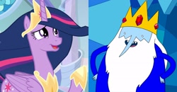 Size: 2080x1080 | Tagged: safe, edit, edited screencap, imported from derpibooru, screencap, twilight sparkle, alicorn, pony, the last problem, adventure time, comparison, crown, ice king, jewelry, princess twilight 2.0, regalia, twilight sparkle (alicorn)