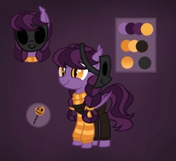 Size: 937x853 | Tagged: safe, artist:pgthehomicidalmaniac, imported from derpibooru, oc, oc only, oc:trickster treat, bat pony, pony, clothes, female, filly, overalls, reference sheet, solo, sweater