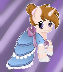 Size: 1752x2012 | Tagged: safe, artist:redpalette, imported from derpibooru, oc, oc:white shield, pony, bow, clothes, crossdressing, dress