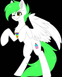 Size: 850x1063 | Tagged: safe, artist:melodytheartpony, imported from derpibooru, oc, oc only, pegasus, pony, black background, cute, jewelry, male, necklace, one eye closed, rearing, simple background, stallion, wink