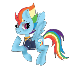 Size: 768x768 | Tagged: safe, artist:badimo, imported from derpibooru, rainbow dash, pegasus, pony, the last problem, backwards cutie mark, clothes, female, flying, mare, older, older rainbow dash, raised eyebrow, raised hoof, simple background, solo, transparent background, wings