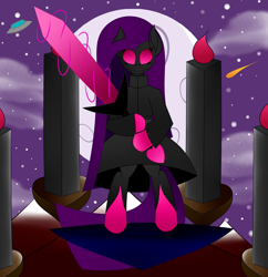 Size: 5700x5900 | Tagged: safe, artist:visionwing, imported from derpibooru, oc, pony, bipedal, moon, mountain, mountain range, night, pillar, shooting star, stars, ufo, weapon