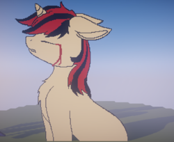 Size: 1323x1079 | Tagged: safe, artist:etoile-de-feu, artist:starlessnight22, imported from derpibooru, oc, oc only, oc:blackjack, pony, unicorn, fallout equestria, fallout equestria: project horizons, blood, bloodshot eyes, crying, fanfic art, pixelated, solo, tears of blood