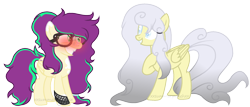 Size: 1024x437 | Tagged: safe, artist:yourrdazzle, imported from derpibooru, oc, oc only, oc:serenity sound, oc:timpani, pegasus, pony, base used, blushing, female, glasses, mare, simple background, transparent background, two toned wings, wings