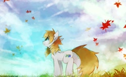 Size: 1142x700 | Tagged: safe, artist:foxinshadow, imported from derpibooru, pegasus, pony, amputee, autumn, cloud, de-winged, field, leaves, nintendo 64, pegasus console, ponified, scar, scenery, sky, solo, wing amputee, wingless