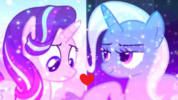 Size: 478x269 | Tagged: safe, edit, edited screencap, imported from derpibooru, screencap, starlight glimmer, trixie, pony, female, heart, lesbian, shipping, shipping domino, startrix