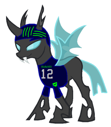 Size: 528x600 | Tagged: safe, artist:princessember2019, imported from derpibooru, oc, oc only, oc:xavier the changeling, changeling, 12th man, clothes, jersey, nike, seattle seahawks, solo