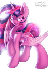 Size: 4000x6000 | Tagged: safe, artist:shad0w-galaxy, imported from derpibooru, twilight sparkle, alicorn, pony, absurd resolution, angry, badass, cutie mark, female, fluffy, long mane, mare, patreon, patreon logo, raised hoof, simple background, slim, solo, transparent background, twilight sparkle (alicorn)