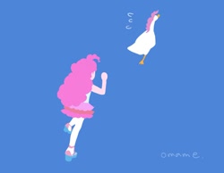 Size: 1386x1077 | Tagged: safe, artist:5mmumm5, imported from derpibooru, pinkie pie, bird, goose, human, equestria girls, female, running, self paradox, simple background, species swap, untitled goose game