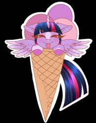Size: 790x1011 | Tagged: safe, artist:sweetpea-and-friends, imported from derpibooru, twilight sparkle, alicorn, pony, cute, eyes closed, female, floppy ears, food, ice cream, solo, sticker, tongue out, twiabetes, twilight sparkle (alicorn)