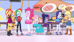 Size: 1362x768 | Tagged: safe, artist:starman1999, edit, edited screencap, imported from derpibooru, screencap, applejack, fluttershy, pinkie pie, rainbow dash, rarity, sci-twi, sunset shimmer, twilight sparkle, equestria girls, equestria girls series, spoiler:eqg series (season 2), book, camera, clothes, converse, humane five, humane seven, humane six, jersey, long dress, shadow spade, shoes