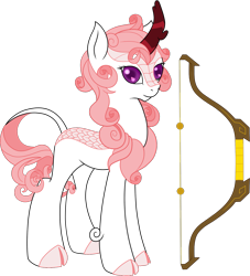 Size: 1303x1438 | Tagged: safe, artist:j053ph-d4n13l, imported from derpibooru, oc, oc only, oc:aeya longmirror, changeling, kirin, bow (weapon), changeling oc, disguise, disguised changeling, female, simple background, solo, transparent background