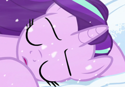 Size: 1000x700 | Tagged: safe, imported from derpibooru, screencap, starlight glimmer, pony, unicorn, the ending of the end, cropped, eyes closed, female, mare, snow, solo