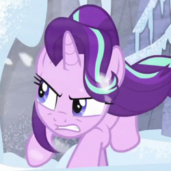 Size: 700x700 | Tagged: safe, imported from derpibooru, screencap, starlight glimmer, pony, unicorn, the ending of the end, angry, badass, cropped, female, mare, snow, solo