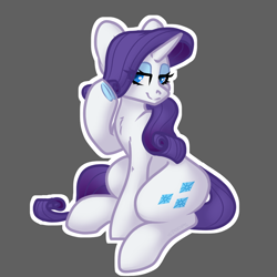 Size: 900x900 | Tagged: safe, artist:spoopygander, imported from derpibooru, rarity, pony, unicorn, bedroom eyes, cutie mark, eyeshadow, female, horn, looking at you, makeup, mare, outline, sitting, smiling, solo, underhoof