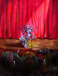 Size: 1691x2195 | Tagged: safe, artist:frostykat13, imported from derpibooru, melody, oc, oc:cloud melody, g1, microphone, microphone stand, music notes, singing, stage
