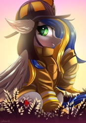 Size: 711x1024 | Tagged: safe, artist:ask-colorsound, imported from derpibooru, oc, oc only, oc:eagle fly, pegasus, pony, female, firefighter, firefighter helmet, helmet, mare, solo, ych result